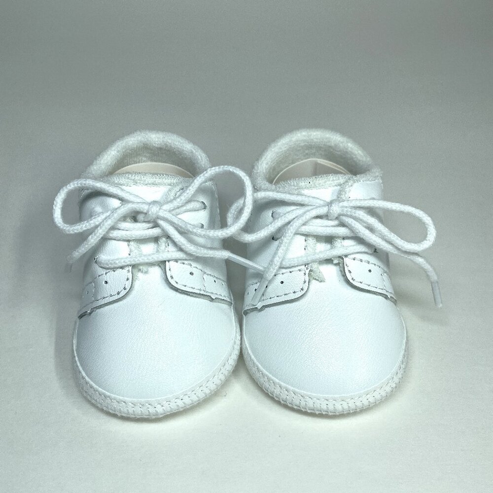 Baby Boys All White Genuine Leather Saddle Oxford Crib Shoe Infant Size 2